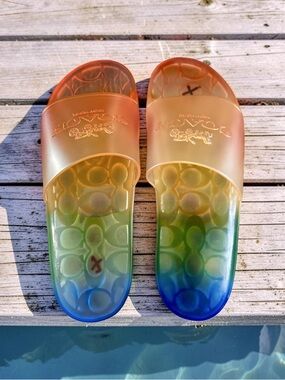 Coach Ulyssa Rubber Slide Jelly Pool Sandals Rainbow Woman Size 8 Brand New